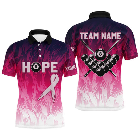 Pink Breast Cancer Awareness Custom Billiard Shirts, 8 Ball Pool Pink Polo For Pooler, Billiard Team Polo Shirts