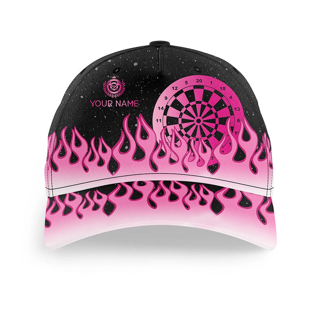 Pink Dartboard Fire Flame Darts Cap Custom Adjustable 3D Baseball Darts Hats For Darts Player, Darts Team Cap Hats