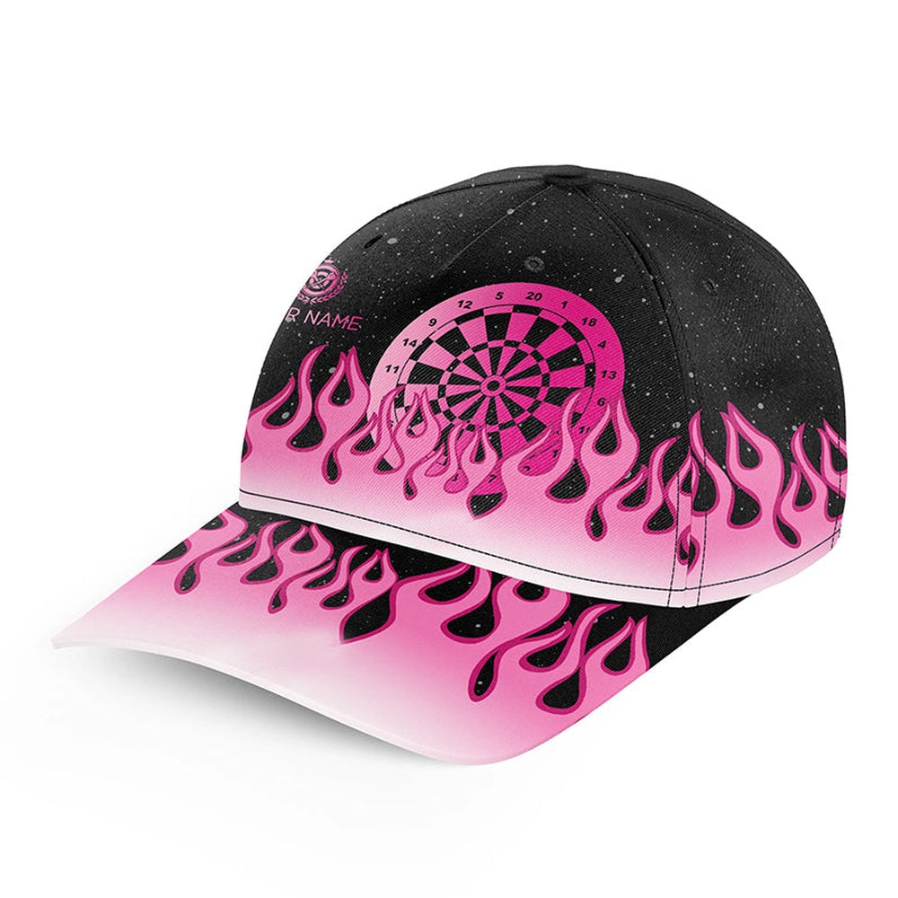 Pink Dartboard Fire Flame Darts Cap Custom Adjustable 3D Baseball Darts Hats For Darts Player, Darts Team Cap Hats