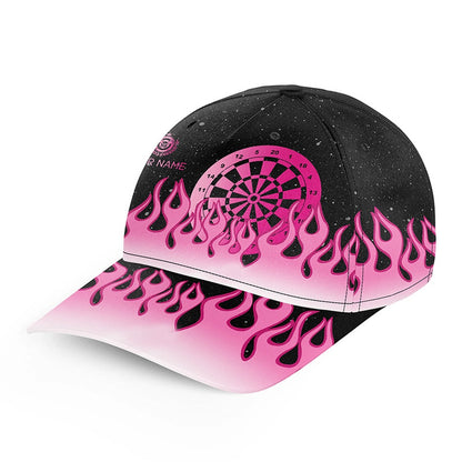 Pink Dartboard Fire Flame Darts Cap Custom Adjustable 3D Baseball Darts Hats For Darts Player, Darts Team Cap Hats