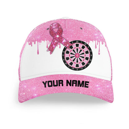 Pink Glitter Ribbon Dartboard Breast Cancer Awareness Darts Caps, Custom Top Darts Hat, Darts Team Cap Hats