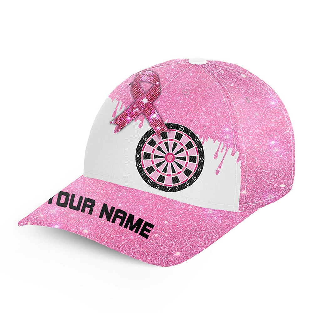 Pink Glitter Ribbon Dartboard Breast Cancer Awareness Darts Caps, Custom Top Darts Hat, Darts Team Cap Hats