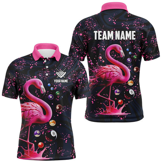 Pink Grunge Flamingo Billiard Balls 3D Pool Shirts Custom Unique Billiard Polo Apparel, Billiard Team Polo Shirts