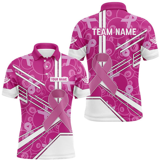 Pink Ribbon Breast Cancer Custom 8 Ball Pattern Billiard Shirts, Pink Billiard Team Polo, Billiard Team Polo Shirts