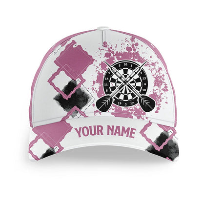 Pink White Personalized Darts Hat Customized Name Cute Darts Cap For Women, Darts Team Cap Hats