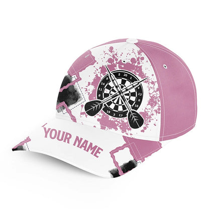 Pink White Personalized Darts Hat Customized Name Cute Darts Cap For Women, Darts Team Cap Hats