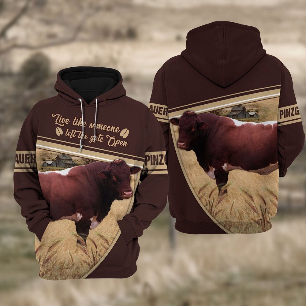 Pinzgauer cattle Live like someone left the gate open All Printed 3D Shirt, Farmer Hoodie, Farm Themed Shirts, Farm Tee Shirts