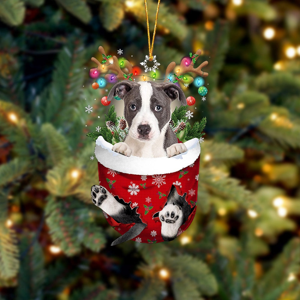 Pitbull In Snow Pocket Christmas Ornament, Ornament Gift Dog Lovers, Christmas Ornament