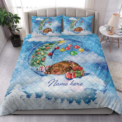 Pitbull Sleeping On The Moon Snowflakemas Tree Dog Bedding Set, Christmas Beddings, Xmas Bedding Sets
