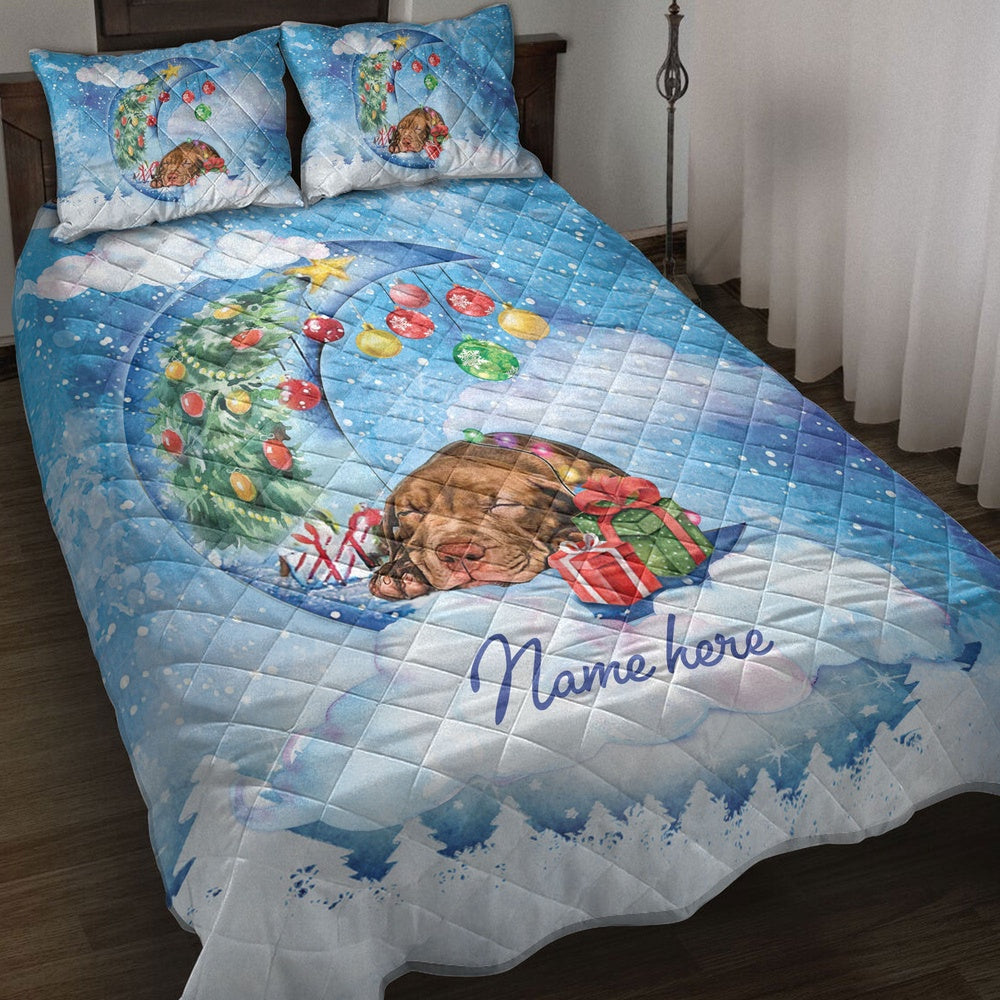 Pitbull Sleeping On The Moon Snowflakemas Tree Dog Bedding Set, Christmas Beddings, Xmas Bedding Sets