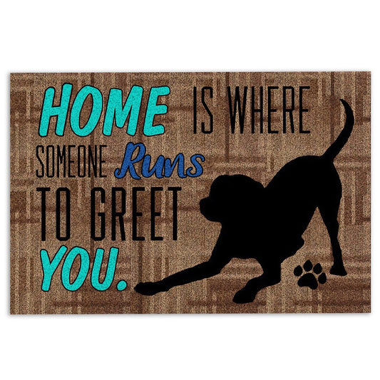 Pitbull Welcome Doormat, Home Is Where Someone Runs To Greet You Pitbull Terrier Dog Welcome Doormat, Pets Home Decor Door Mat