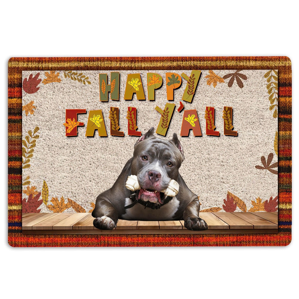 Pitbull Welcome Doormat, Pitbull Dog Happy Fall Y'all Pumpkin Spice Maple Leaf Welcome Doormat, Pets Home Decor Door Mat