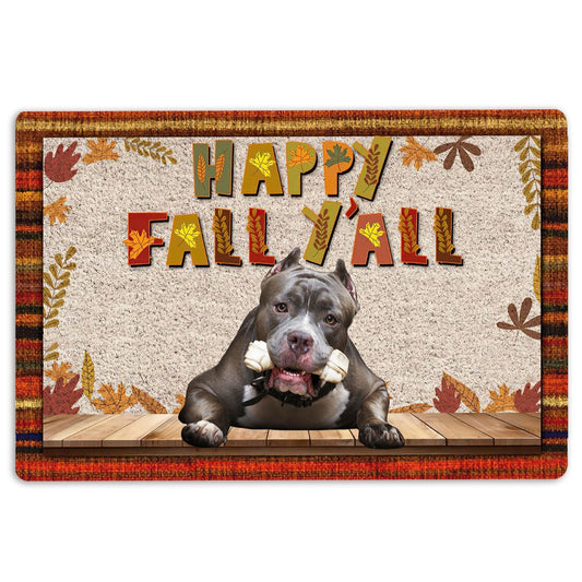 Pitbull Welcome Doormat, Pitbull Dog Happy Fall Y'all Pumpkin Spice Maple Leaf Welcome Doormat, Pets Home Decor Door Mat