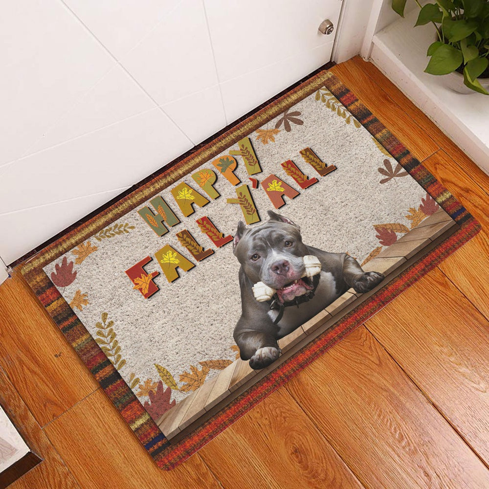 Pitbull Welcome Doormat, Pitbull Dog Happy Fall Y'all Pumpkin Spice Maple Leaf Welcome Doormat, Pets Home Decor Door Mat