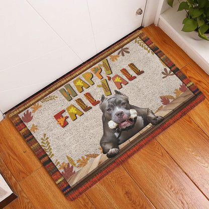 Pitbull Welcome Doormat, Pitbull Dog Happy Fall Y'all Pumpkin Spice Maple Leaf Welcome Doormat, Pets Home Decor Door Mat
