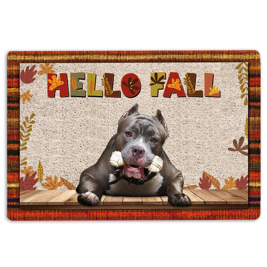 Pitbull Welcome Doormat, Pitbull Dog Hello Fall Pumpkin Spice Maple Leaf Autumn Welcome Doormat, Pets Home Decor Door Mat