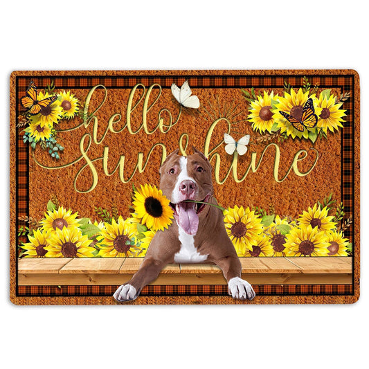 Pitbull Welcome Doormat, Pitbull Dog Hello Sunflower Butterfly Welcome Doormat, Pets Home Decor Door Mat
