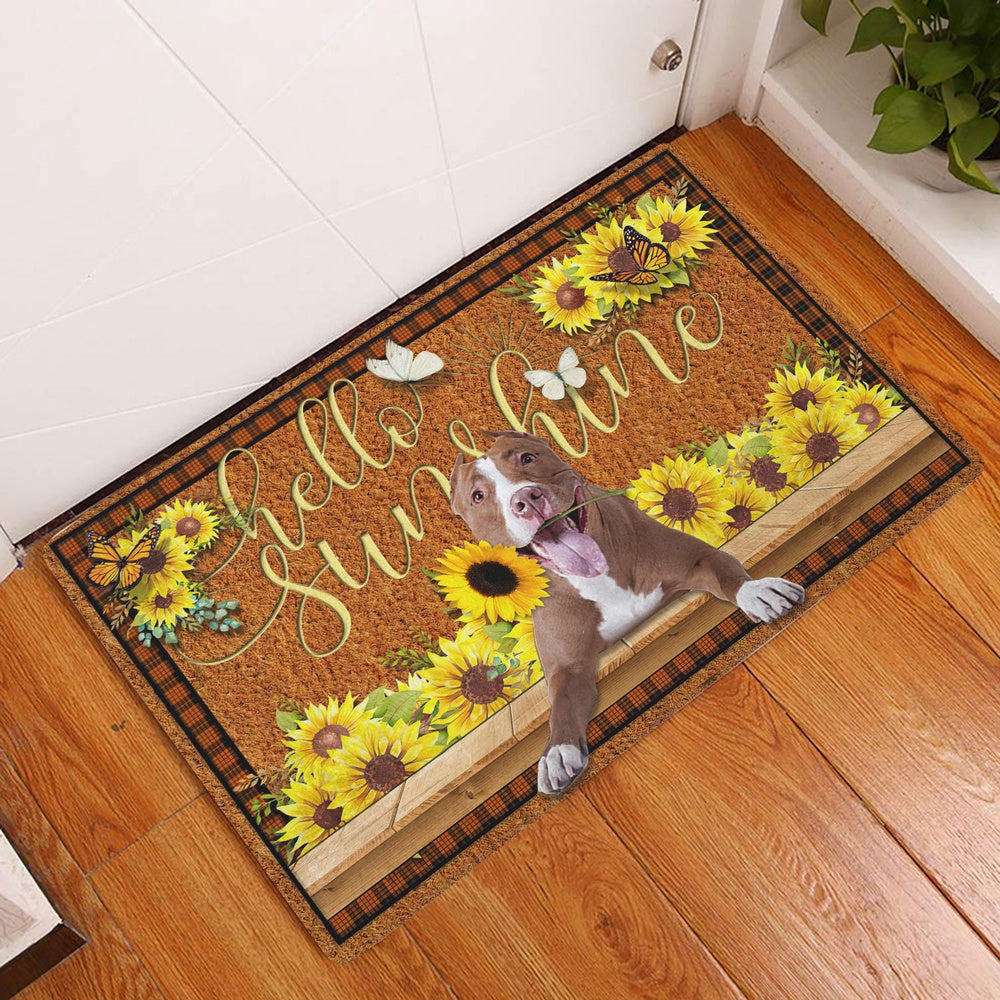 Pitbull Welcome Doormat, Pitbull Dog Hello Sunflower Butterfly Welcome Doormat, Pets Home Decor Door Mat