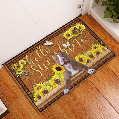 Pitbull Welcome Doormat, Pitbull Dog Hello Sunflower Butterfly Welcome Doormat, Pets Home Decor Door Mat