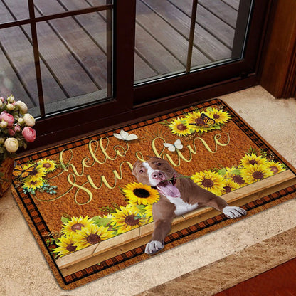 Pitbull Welcome Doormat, Pitbull Dog Hello Sunflower Butterfly Welcome Doormat, Pets Home Decor Door Mat