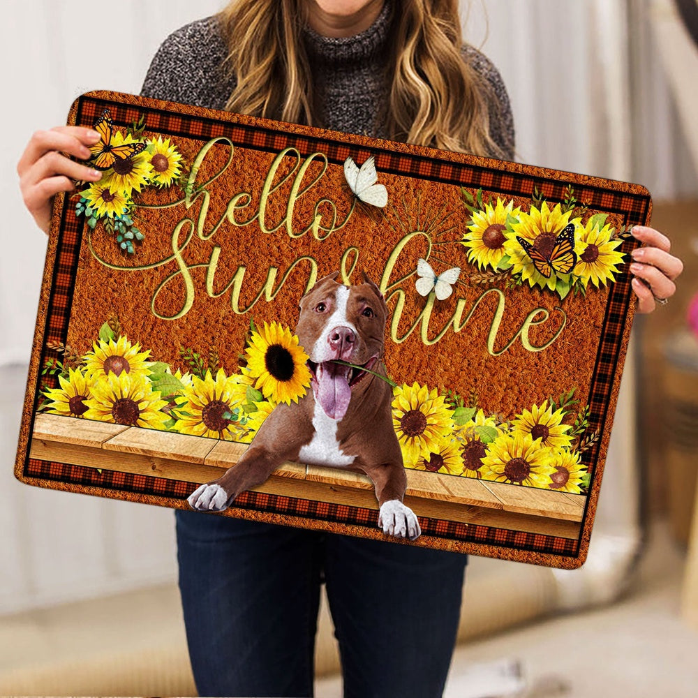 Pitbull Welcome Doormat, Pitbull Dog Hello Sunflower Butterfly Welcome Doormat, Pets Home Decor Door Mat
