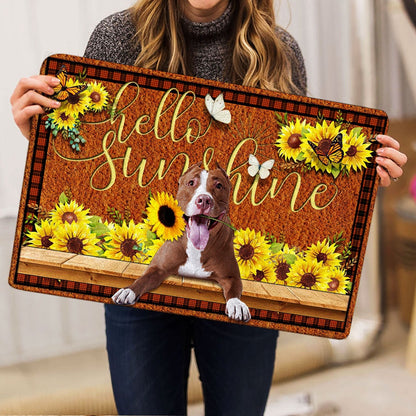 Pitbull Welcome Doormat, Pitbull Dog Hello Sunflower Butterfly Welcome Doormat, Pets Home Decor Door Mat