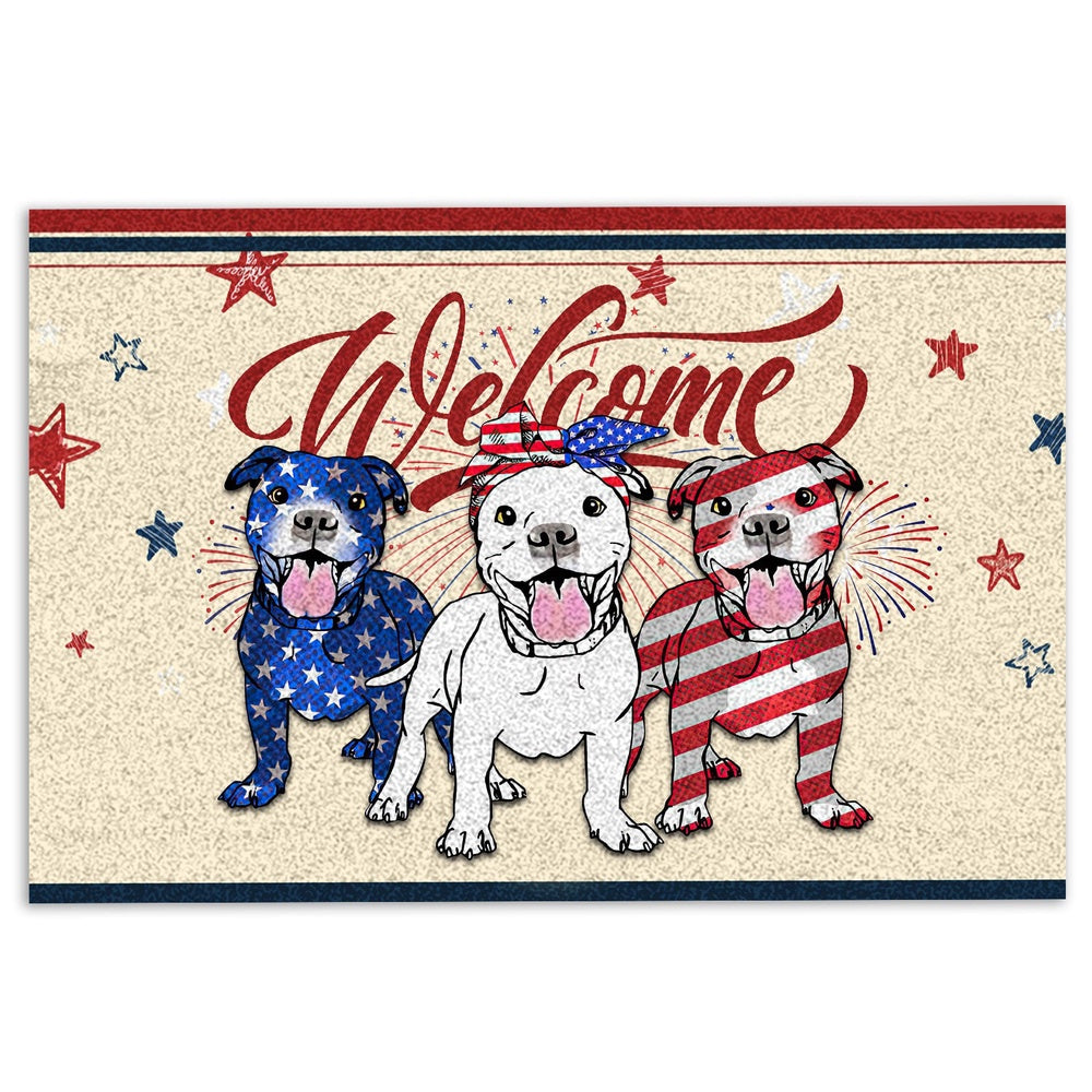 Pitbull Welcome Doormat, Pitbull Dog Patriotic American 4Th of July Independence Day Welcome Doormat, Pets Home Decor Door Mat