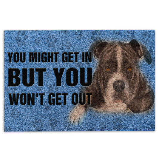 Pitbull Welcome Doormat, Pitbull Dog You Might Get In But You Won't Get Out Welcome Doormat, Pets Home Decor Door Mat