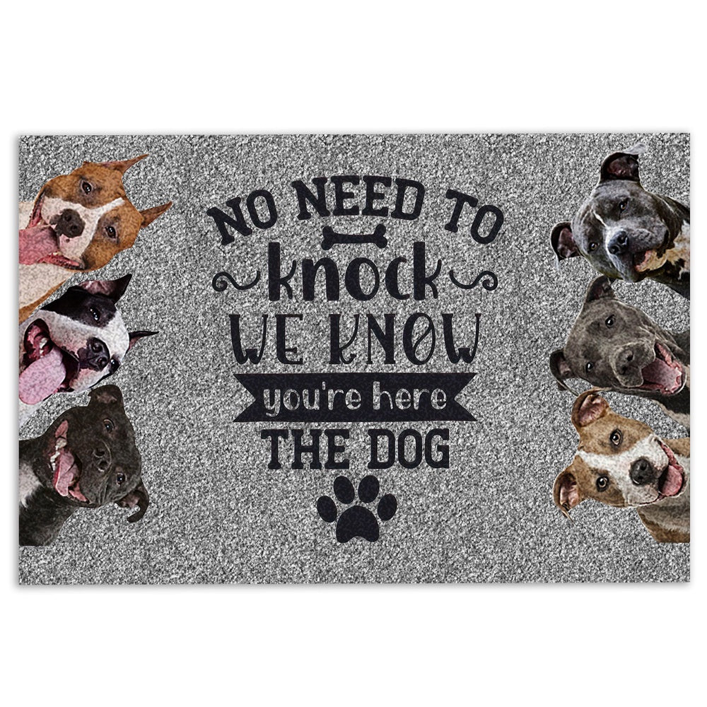 Pitbull Welcome Doormat, Pitbull Staffordshire Dog No need to knock we know you're here Welcome Doormat, Pets Home Decor Door Mat