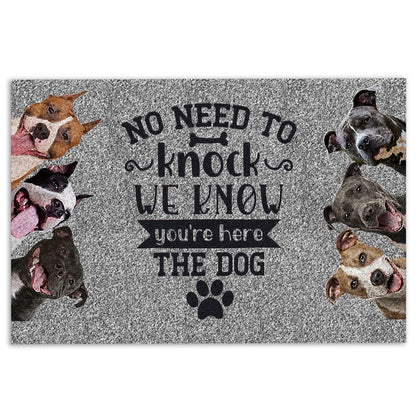 Pitbull Welcome Doormat, Pitbull Staffordshire Dog No need to knock we know you're here Welcome Doormat, Pets Home Decor Door Mat