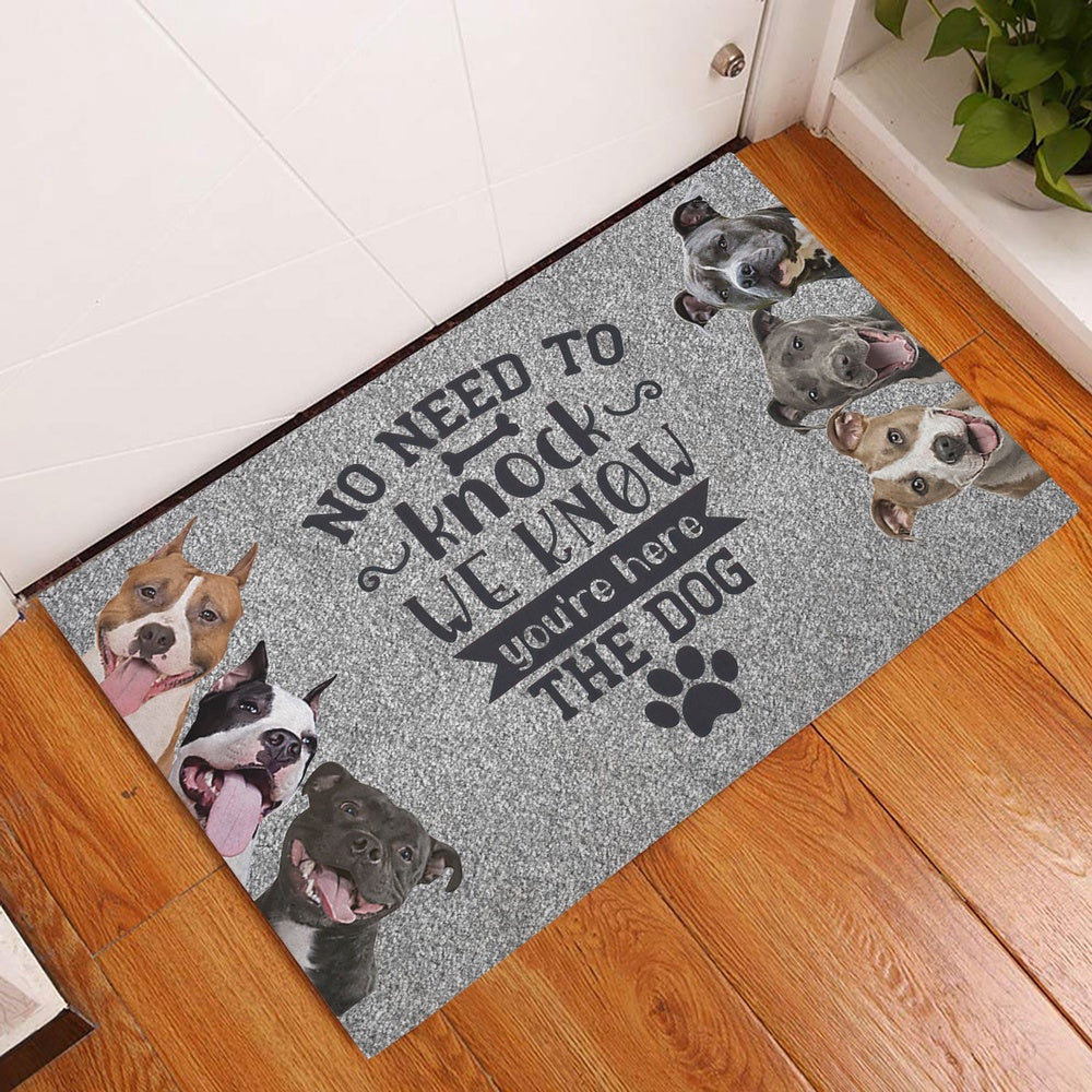 Pitbull Welcome Doormat, Pitbull Staffordshire Dog No need to knock we know you're here Welcome Doormat, Pets Home Decor Door Mat