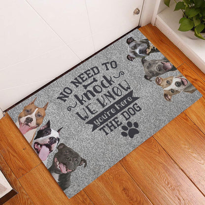 Pitbull Welcome Doormat, Pitbull Staffordshire Dog No need to knock we know you're here Welcome Doormat, Pets Home Decor Door Mat