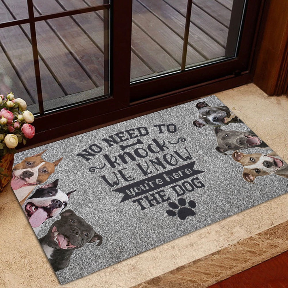 Pitbull Welcome Doormat, Pitbull Staffordshire Dog No need to knock we know you're here Welcome Doormat, Pets Home Decor Door Mat