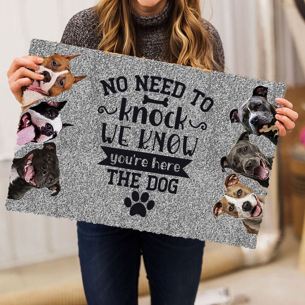 Pitbull Welcome Doormat, Pitbull Staffordshire Dog No need to knock we know you're here Welcome Doormat, Pets Home Decor Door Mat