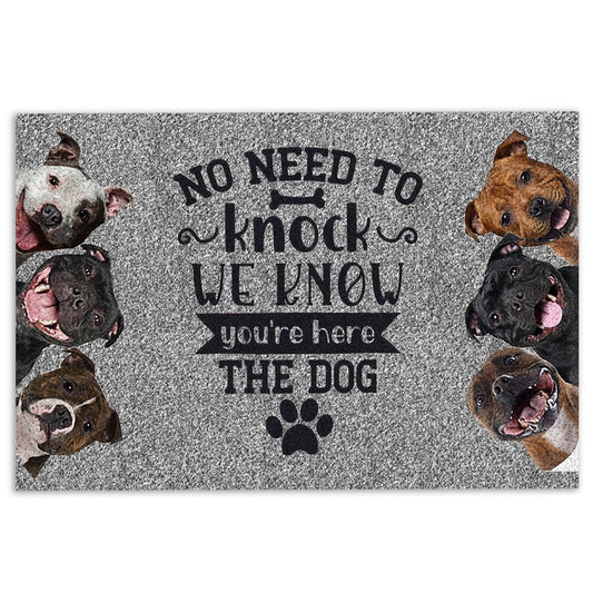 Pitbull Welcome Doormat, Staffordshire Pitbull Dog No need to knock we know you're here Welcome Doormat, Pets Home Decor Door Mat