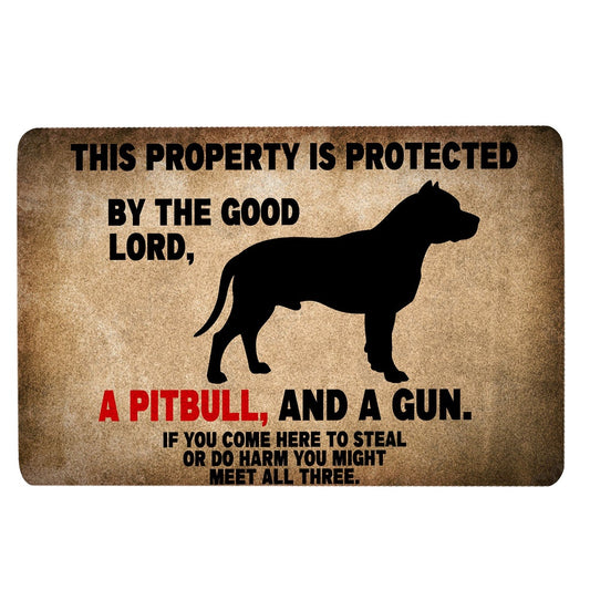 Pitbull Welcome Doormat, This Property is Protected by The Good Lord, A Pitbull Dog Welcome Doormat, Pets Home Decor Door Mat