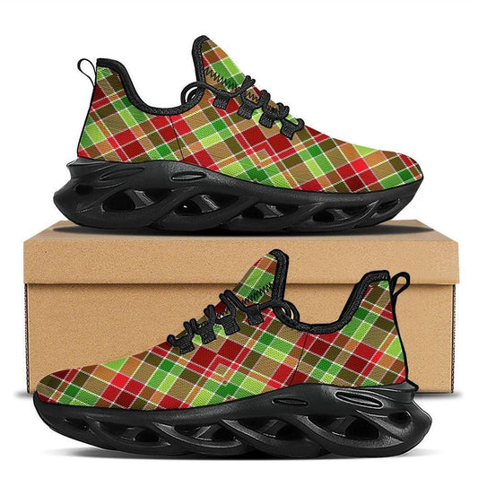 Plaid Merry Christmas Print Pattern Black Max Soul Shoes, Christmas Sneakers, Christmas Shoes, Christmas Clunky Sneaker