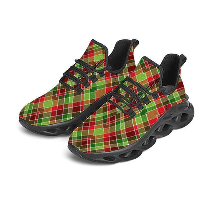 Plaid Merry Christmas Print Pattern Black Max Soul Shoes, Christmas Sneakers, Christmas Shoes, Christmas Clunky Sneaker