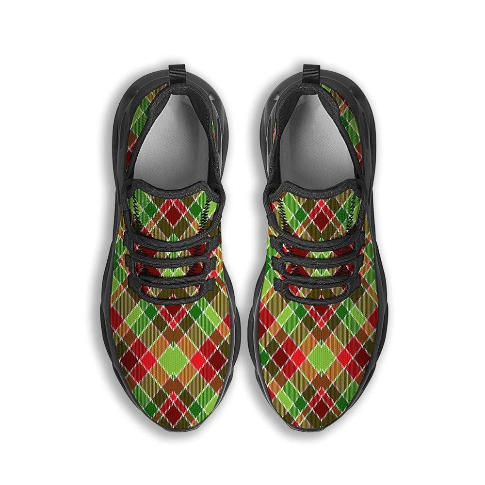 Plaid Merry Christmas Print Pattern Black Max Soul Shoes, Christmas Sneakers, Christmas Shoes, Christmas Clunky Sneaker