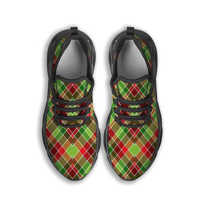Plaid Merry Christmas Print Pattern Black Max Soul Shoes, Christmas Sneakers, Christmas Shoes, Christmas Clunky Sneaker
