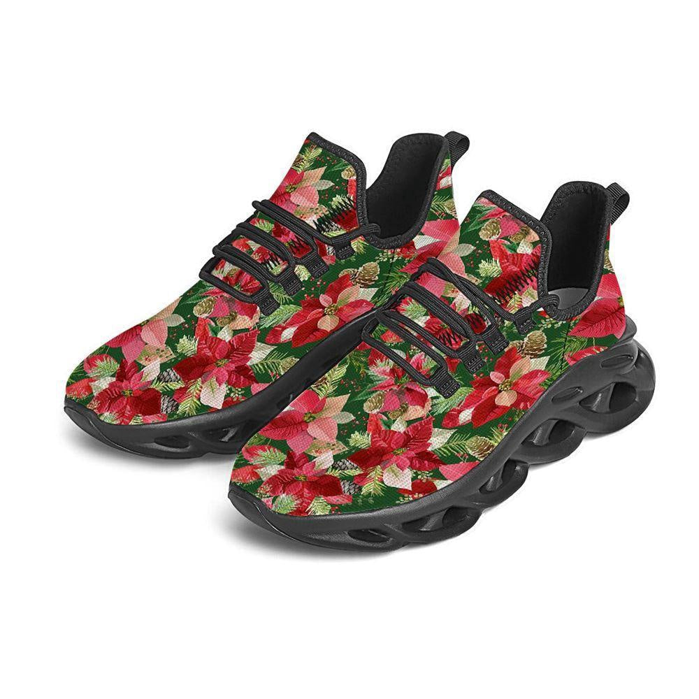 Poinsettia Christmas Vintage Print Pattern Black Max Soul Shoes, Christmas Sneakers, Christmas Shoes, Christmas Clunky Sneaker