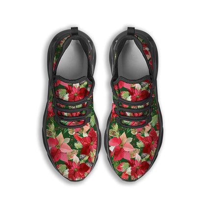 Poinsettia Christmas Vintage Print Pattern Black Max Soul Shoes, Christmas Sneakers, Christmas Shoes, Christmas Clunky Sneaker