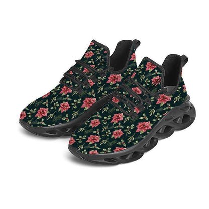 Poinsettia Christmas Watercolor Print Pattern Black Max Soul Shoes, Christmas Sneakers, Christmas Shoes, Christmas Clunky Sneaker