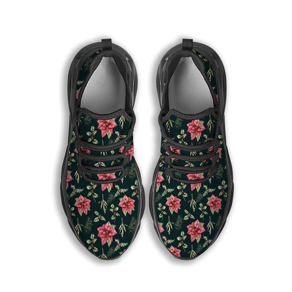 Poinsettia Christmas Watercolor Print Pattern Black Max Soul Shoes, Christmas Sneakers, Christmas Shoes, Christmas Clunky Sneaker