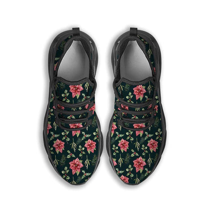 Poinsettia Christmas Watercolor Print Pattern Black Max Soul Shoes, Christmas Sneakers, Christmas Shoes, Christmas Clunky Sneaker