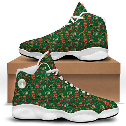 Poinsettia Cute Christmas Print Pattern Basketball Shoes, Christmas Basketball Shoes, Christmas Shoes