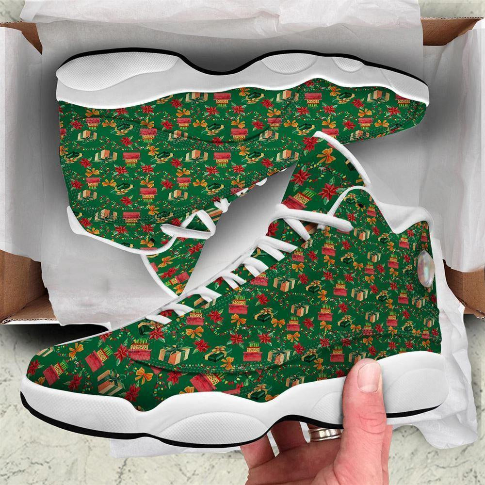 Poinsettia Cute Christmas Print Pattern Basketball Shoes, Christmas Basketball Shoes, Christmas Shoes
