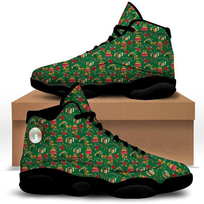Poinsettia Cute Christmas Print Pattern Basketball Shoes, Christmas Basketball Shoes, Christmas Shoes