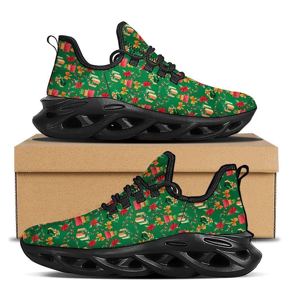 Poinsettia Cute Christmas Print Pattern Black Max Soul Shoes, Christmas Sneakers, Christmas Shoes, Christmas Clunky Sneaker