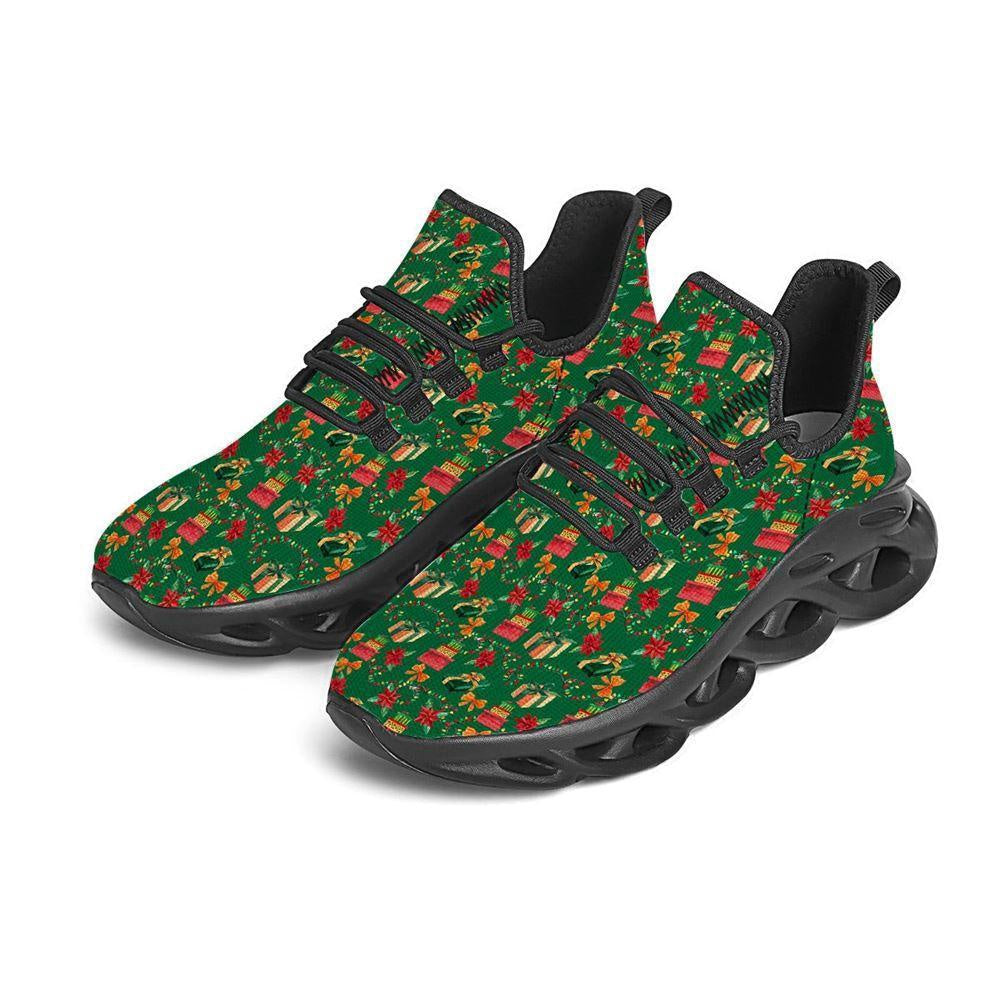 Poinsettia Cute Christmas Print Pattern Black Max Soul Shoes, Christmas Sneakers, Christmas Shoes, Christmas Clunky Sneaker